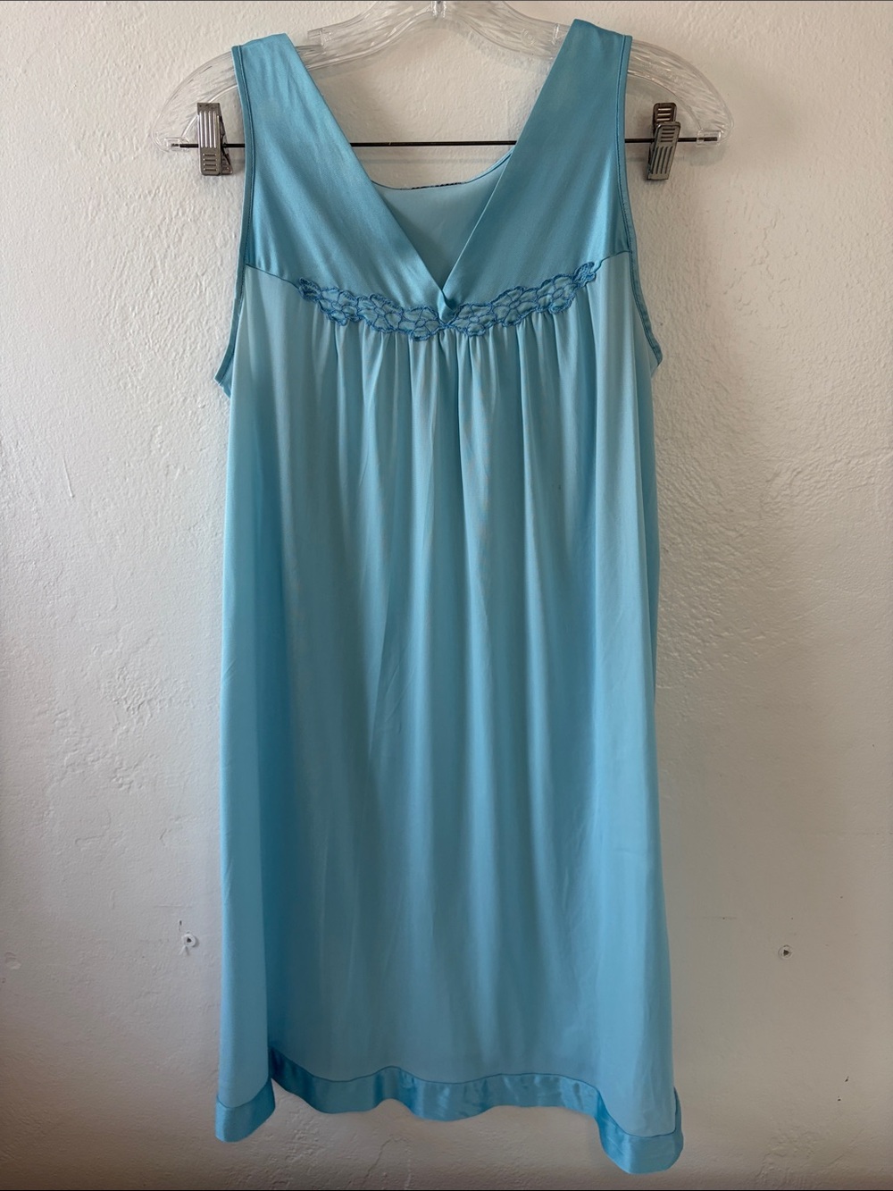 Vanity Fair Light Blue Sleeveless Chemise with Braided Yoke
